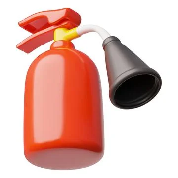 Red fire extinguisher fly 3D vector icon, carbon dioxide fire extinguisher with Stock Illustration