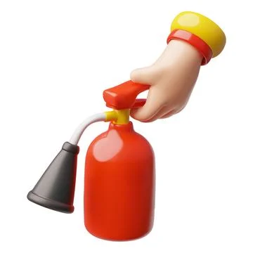 Red fire extinguisher in hand 3D vector icon, carbon dioxide fire extinguisher Stock Illustration