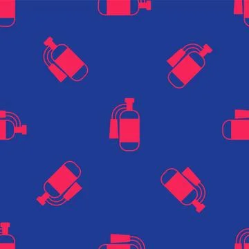 Red Fire extinguisher icon isolated seamless pattern on blue background. Vector Stock Illustration