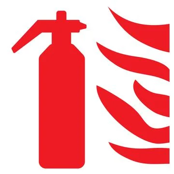 Red Fire Extinguisher sign, square icon, fireman warn isolated on white Stock Illustration