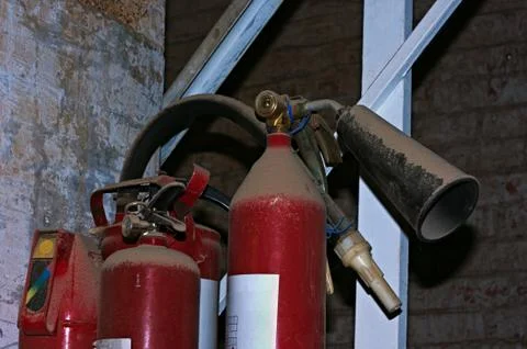 Red Fire Extinguishers. Fire Safety. Stock Photos