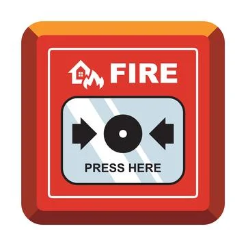 Red fire fighting device with a button to call firefighters. Stock Illustration
