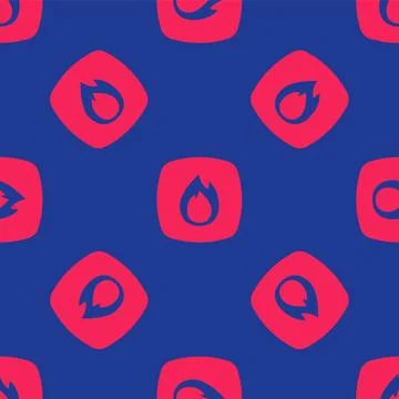 Red Fire flame icon isolated seamless pattern on blue background. Vector Stock Illustration