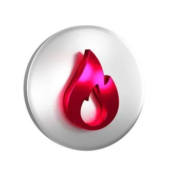 Red Fire flame icon isolated on transparent background. Silver circle button. イラスト素材
