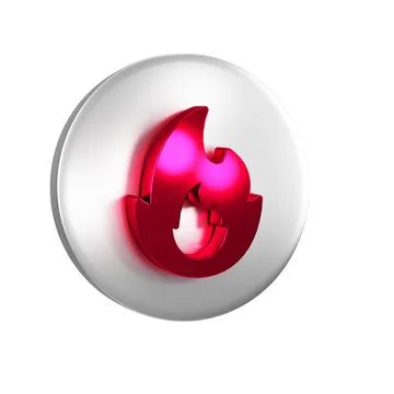 Red Fire flame icon isolated on transparent background. Silver circle button. Illustrazione stock