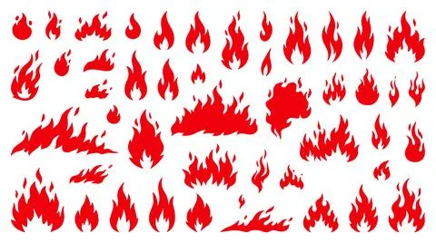Red fire flame silhouette collection vector graphic design elements set Stock Illustration