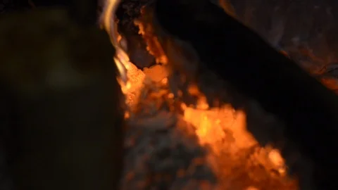 Red Fire Flames and Hot Burn Campfire Embers. Slider shoot. Selective focus Stock-Footage 100669585