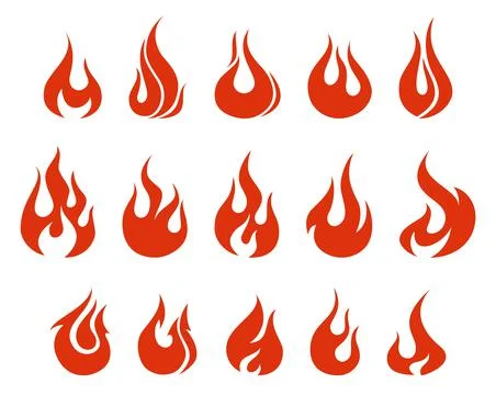 Red fire flames icons set Stock Illustration