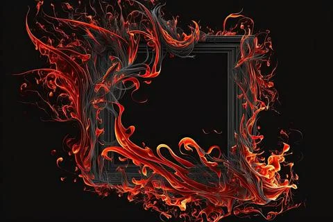 Red fire frame with black background, Made by AI,Artificial intelligence Stock Illustration