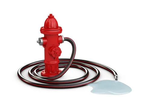 Red fire hydrant and Fire hose, 3d Illustration isolated white Stock Illustration