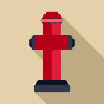 Red fire hydrant flat design icon with long shadow Stock Illustration