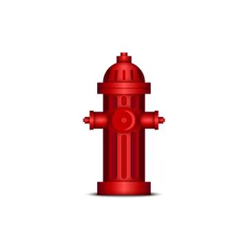 Red fire hydrant realistic 3d vector model, isolated object on white backgrou Illustrazione stock