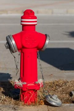 Red Fire Hydrant with Silver Accents and Chains Stock Photos