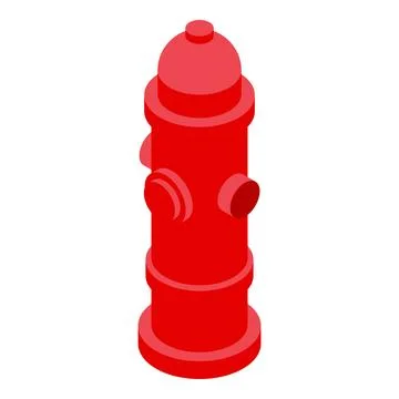 Red fire hydrant standing alert in isometric view Stock Illustration