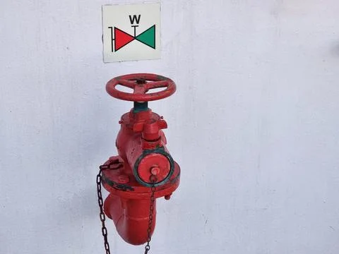 A red fire hydrant on the wall of a cruise ship Stock Photos