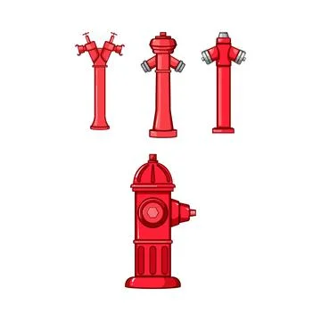 Red fire hydrants standing different styles emergency equipment Stock Illustration