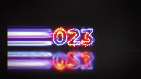 Red fire lines and blue lightning lines show the number 2023 moving on a black Stock Footage 251406472