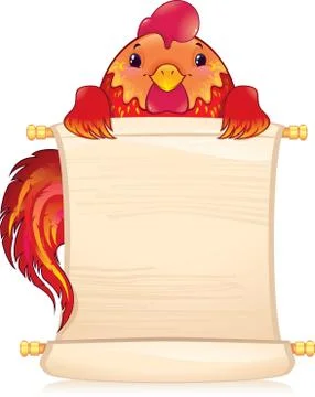 Red fire rooster with scroll. Stock Illustration