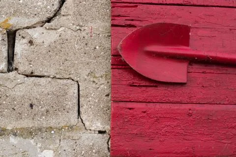 Red fire shield on a stone wall Stock-Fotos