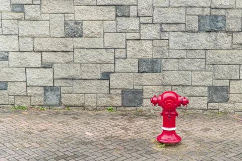 Red fire with a stone wall background on the street. Copy space for your text Foto stock