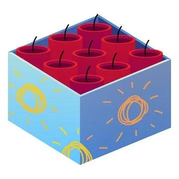 Red firecrackers with fuses packed in a box, pyrotechnics. Illustrazione stock