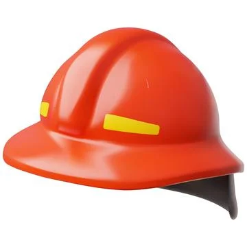 Red firefighters helmet 3D vector icon, fireman protective rescuer helmet Stock Illustration