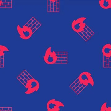 Red Firewall, security wall icon isolated seamless pattern on blue backgrou.. Stock Illustration