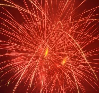 Red firework in night sky 스톡 사진