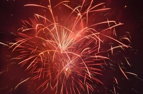 Red firework in night sky Stock-Fotos