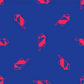 Red Firework rocket icon isolated seamless pattern on blue background. Concept Stockillustratie