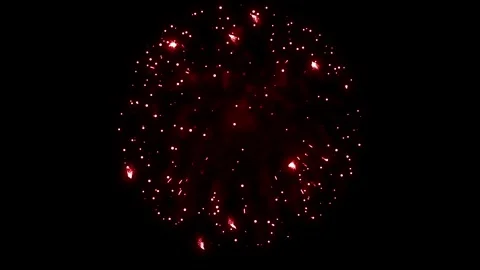 Red Firework Rocket With Trail Exploding Into Sparkles Stock Footage 323441733