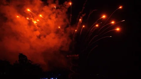 Red fireworks with arch, Slow motion Video stock 92449780