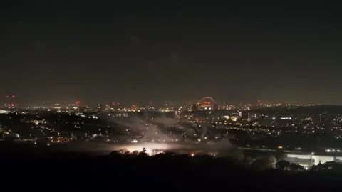 Red Fireworks Display over StoneX Stadium - North London Night Stock Footage 332257967
