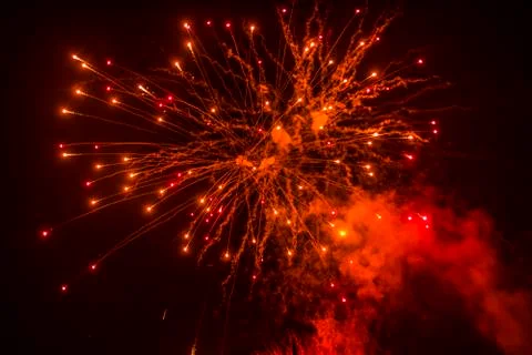 Red fireworks at night Foto stock