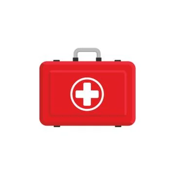 Red first aid box illustration. Flat design. Vector. Isolated. Stock Illustration