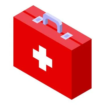 Red first aid kit closed isometric icon Stock Illustration