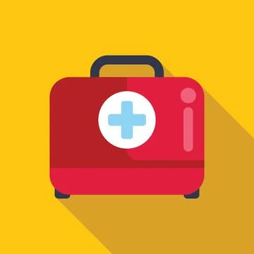 Red first aid kit closed lying down with long shadow Stock Illustration