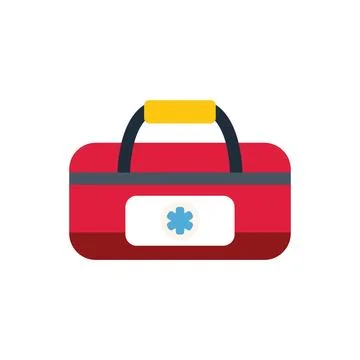Red first aid kit closed with handle showing medical symbol Illustration