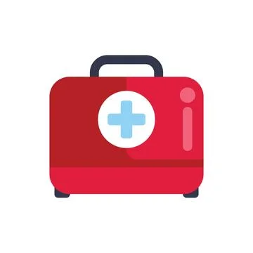 Red first aid kit closed with handle showing medical cross symbol Stock Illustration