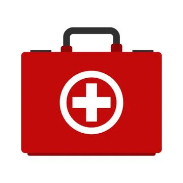 Red first aid kit isolated on white background. Health, help and medical Stock Illustration