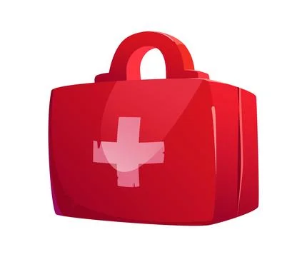 A red first aid kit represented as a flat vector illustration Symbolizing e.. Stock Illustration