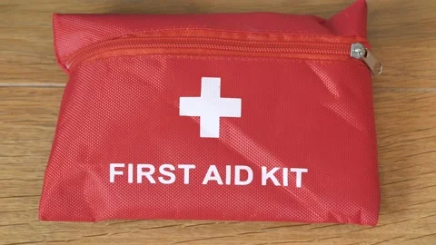 Red first aid kit top view Stock Footage 141053016
