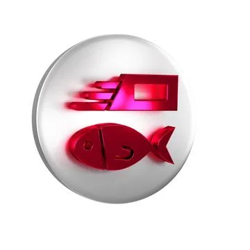 Red Fish and chips icon isolated on transparent background. Silver circle b.. Stock Illustration