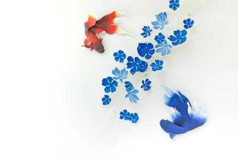 Red fish blue pattern on the walls. Stock Photos