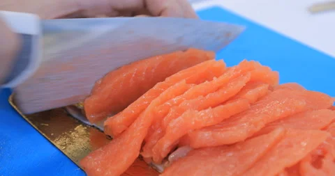 Red fish cut with a knife Video stock 145956890