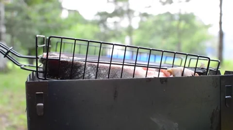 Red fish is fried on the grill Stock Footage 56647886