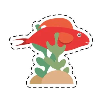 Red fish half aquatic environment coral Stock Illustration