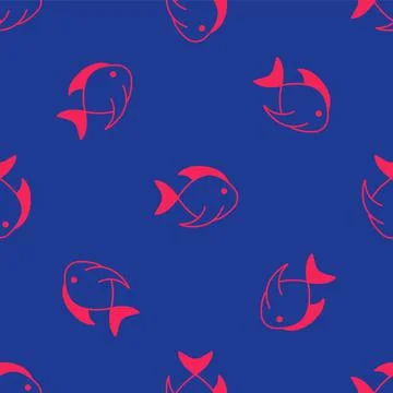 Red Fish icon isolated seamless pattern on blue background.  Vector 스톡 일러스트