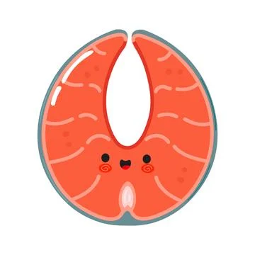 Red fish salmon character. Vector hand drawn cartoon kawaii character illus.. Stock Illustration