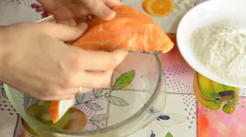 Red Fish Salting Process, Closeup Stock Footage 47163973